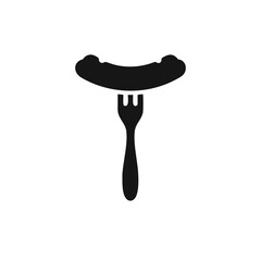 Sausage icon on fork. Grilled sausages Symbol, logo vector illustration.