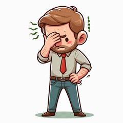 Cartoon depiction of a man in business attire, appearing embarrassed or ashamed, covering his face with his hand.  His facial expression is troubled.