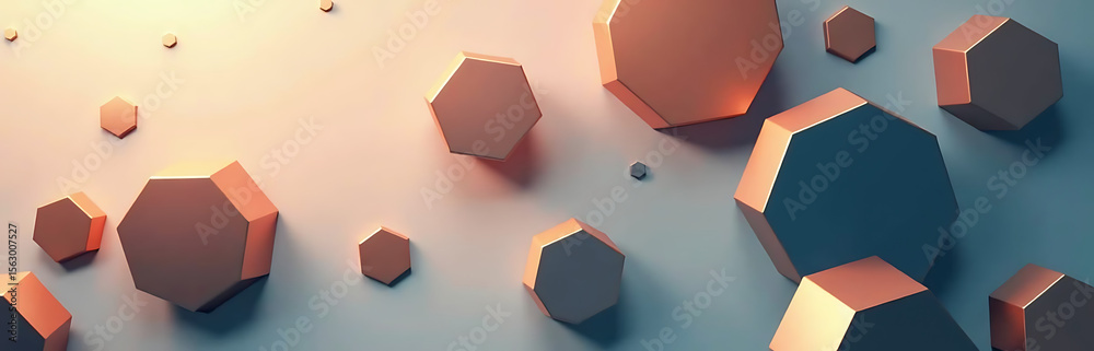 Poster geometric shapes wide panoramic abstract background gradient shadow metallic effects minimalist