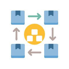 Circular flow of boxes with central process icon illustration