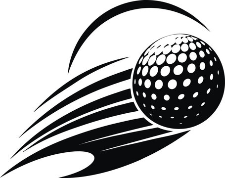 Golf Ball in Motion Vector Graphic: Black and White Sport Icon, Flying Golf Ball Clipart, Golfing Design Element, Sports Illustration