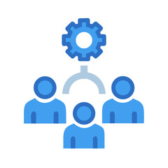 Obraz premium Blue gear driving group collaboration and business solutions