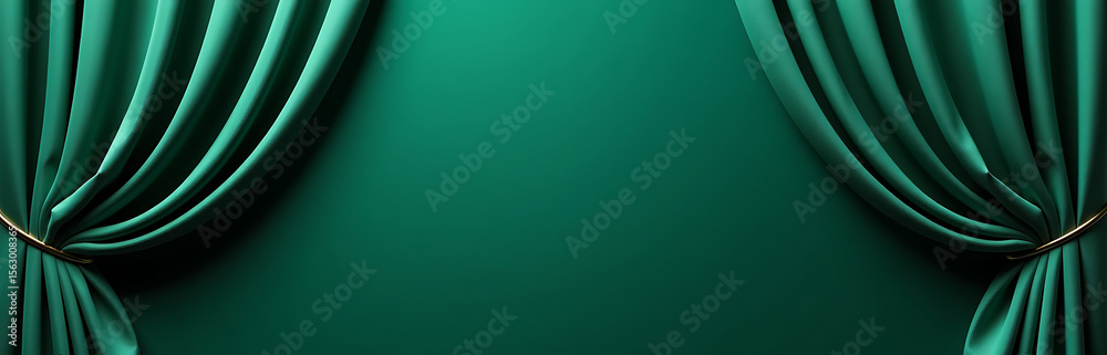 Poster elegant curtains feature deep emerald green background luxurious silk velvet fabrics abstract design