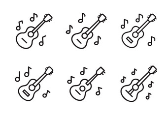Guitar and musical notes line art vector, Guitar and musical notes icon Set