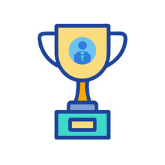 Blue and yellow trophy icon for business achievement concept