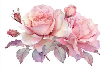 Watercolor pink roses bouquet is isolated on white for design and decoration