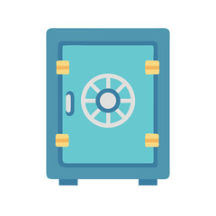 Flat design vector graphic of a blue metal safe