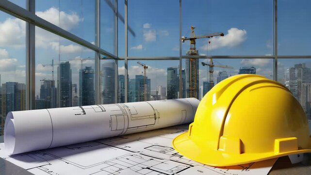Architect Reviewing Blueprints at Urban Construction Site Close Up in Bright Daylight - Powered by Adobe