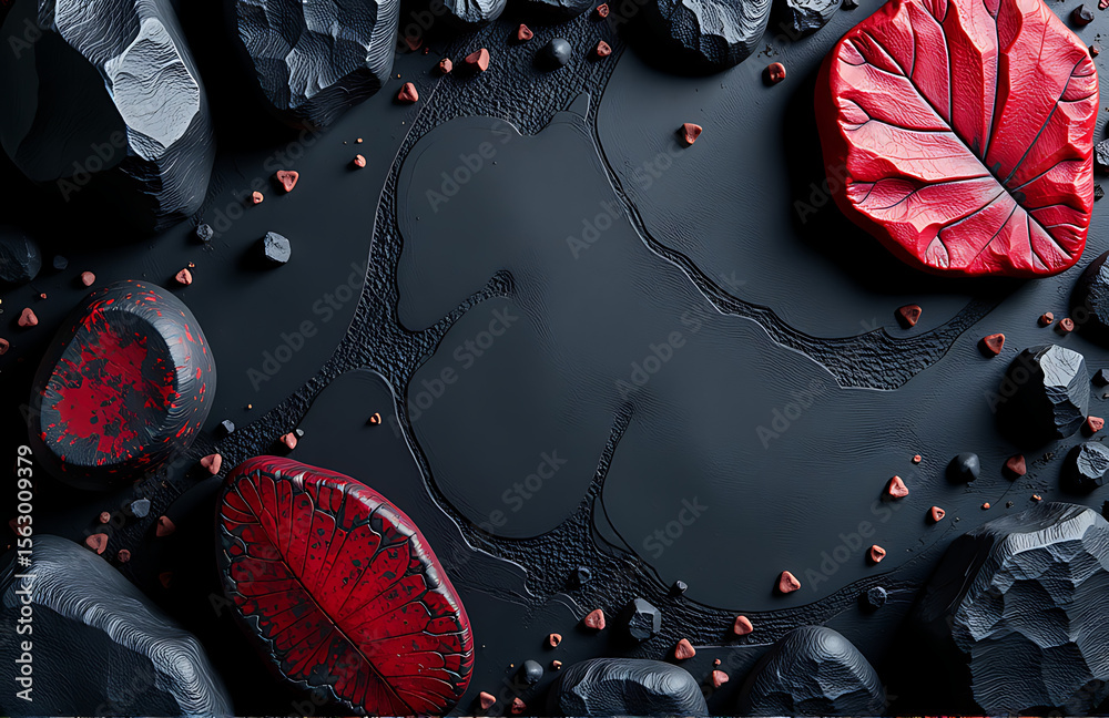 Poster darkly toned rock texture features black red stone pattern dark grungy background detailed