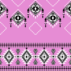 Black and white geometric ethnic boho seamless pattern on a pink background. Native ethnic pattern. Tribal pattern. Textile rapport. Ideas for wallpaper, tiles, elaborate borders, and textiles.