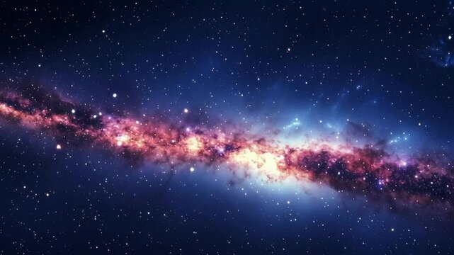 A galaxy with a long blue line in the middle. The stars are scattered throughout the galaxy. The galaxy is very large and has a lot of stars