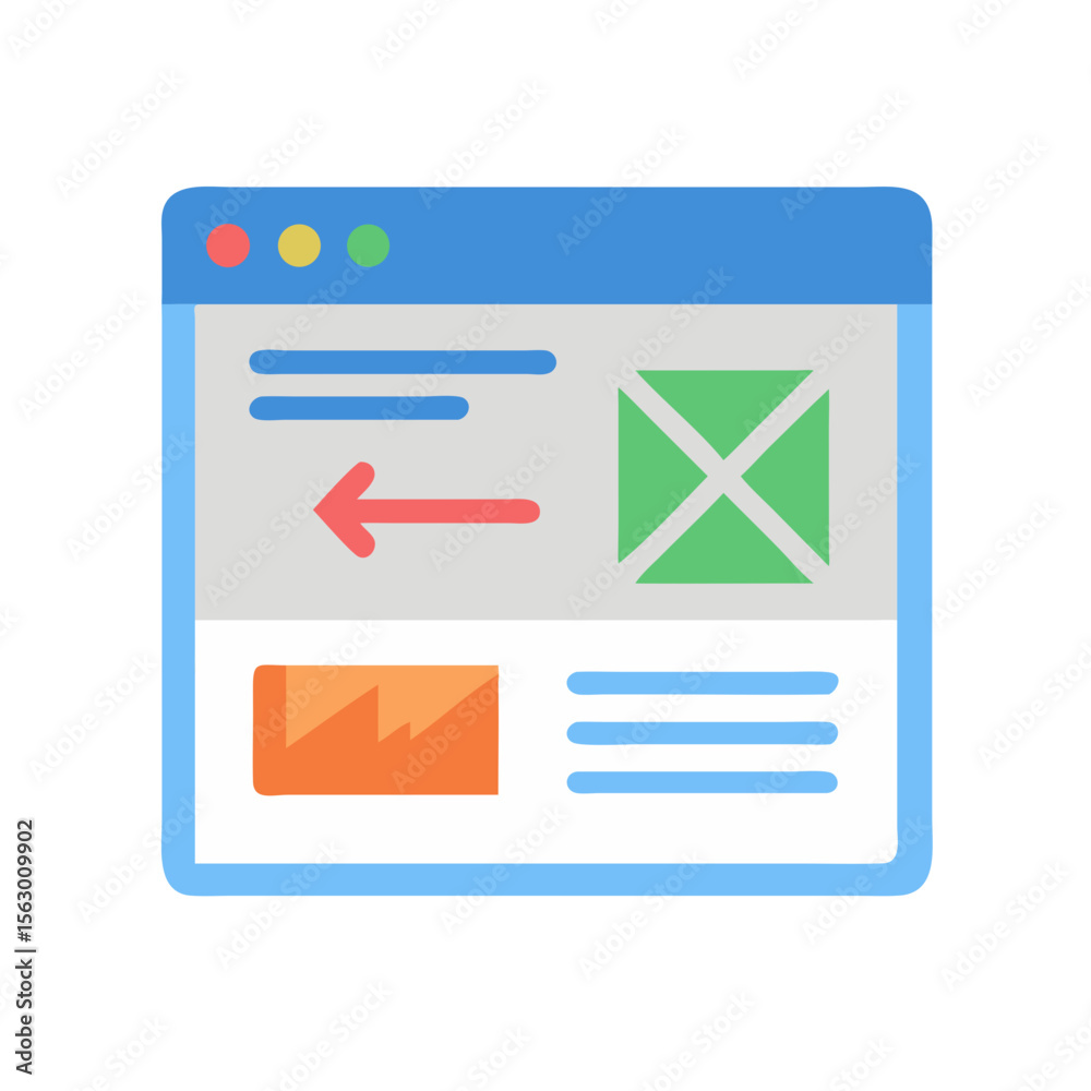 Aufkleber flat design web browser screen with webpage interface elements