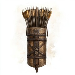 Medieval leather quiver full of arrows, fantasy illustration