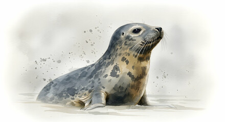 Fototapeta premium Adorable Grey Seal Pup Emerging from Water Wildlife Animal Nature Ocean Mammal Sea Creature Beach Coastline Aquatic Life Marine Mammal Wild Animal