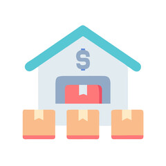 Modern flat icon design of warehouse and shipping boxes