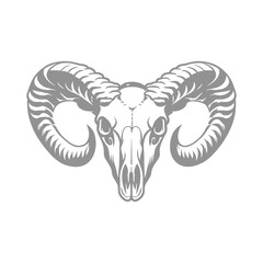 Detailed illustration of a ram skull with large horns