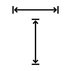 Long double arrow. Thin straight dual arrows with size. Vector Illustration and drawing on white background.