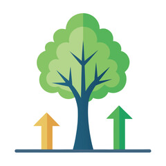 A tree symbolizing growth with an upward curving arrow, a clean and professional icon for business, finance, and progress.
