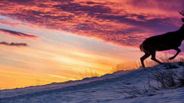 Majestic Christmas Deer Animated Silhouette at Sunset A Winter Wonderland Scene