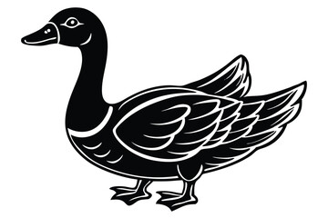 Black and white outline shows cartoon goose standing with feet apart and head tilted