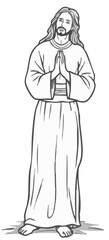 Fototapeta premium Jesus Christ praying with hands clasped. Hand-drawn line art illustration for Christianity.