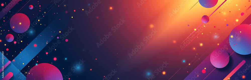 Aufkleber background features blend geometric shapes colorful elements including gradients textures light effects creating dynamic