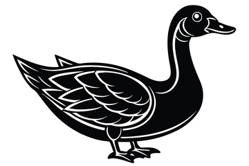 Obraz premium Black and white outline of the single water fowl on the ground is visible