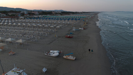 Tourist resort, Tyrrhenian Sea, Viareggio, Italy. View from above