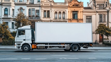 White delivery truck parked on city street