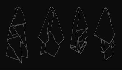 Three black and white towels arranged in a line with slight overlap on a solid black background. The stark contrast highlights the clean, minimalist design.