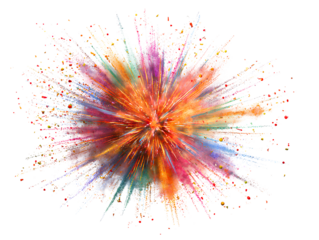 Colorful fireworks burst white background