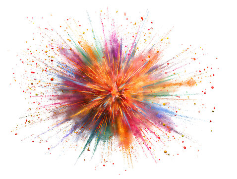 Colorful fireworks burst white background - Powered by Adobe