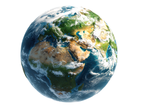 Earth globe with green continents white background