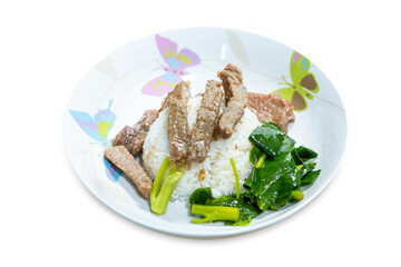 Top view of Stir Fried Kale with Pork, focus selective