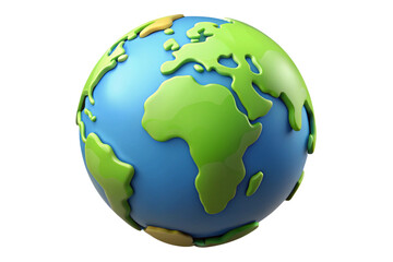 Stylized 3d globe with raised continents and oceans isolated on transparent background