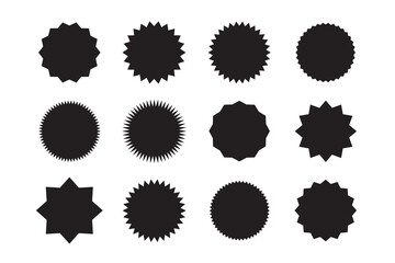 Set of vector starburst, sunburst badges. Black icons in Simple flat style vintage stickers, labels 