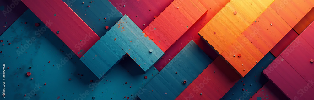 Aufkleber dynamic design combines geometric shapes vibrant color palette textured effects unique visual