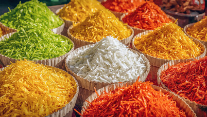 Colorful Spices and Ingredients Beautifully Arranged in Paper Bowls Creating a Vibrant Culinary Display.