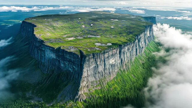 Breathtaking aerial view of Segla mountain surrounded by clouds in Norway's stunning landscape, Aerial view of Segla mountain above the sky, Norway during summer