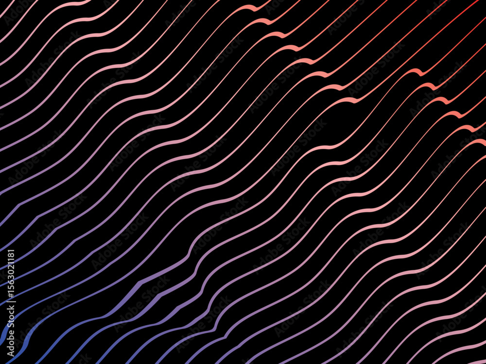 Poster the background is a colorful gradient wavy diagonal striped pattern on a black background, creating 