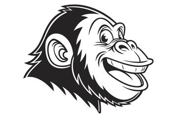 Cartoon ape face, depicted in black and white, features a distinct grin expression
