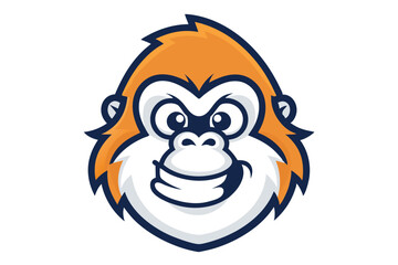 Cartoon ape head with orange fur and a welcoming smile is presented here
