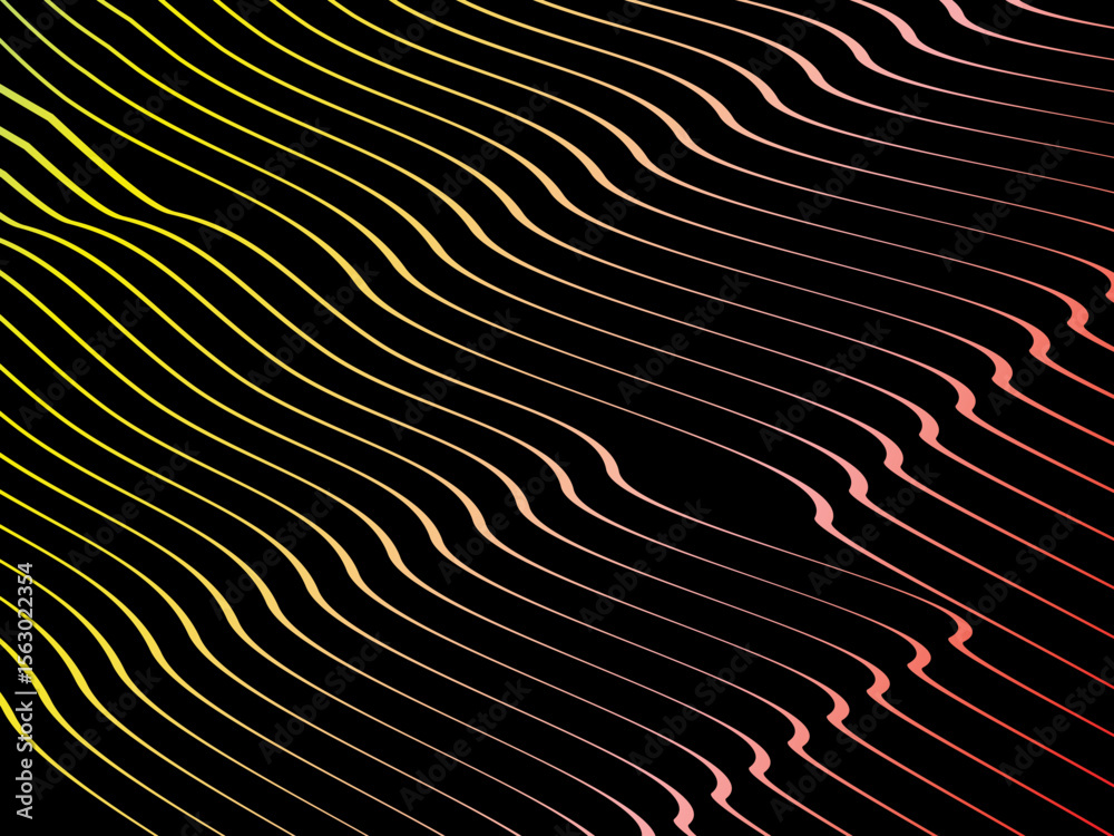Poster The background is a colorful gradient wavy diagonal striped pattern on a black background, creating a dynamic and modern visual effect.