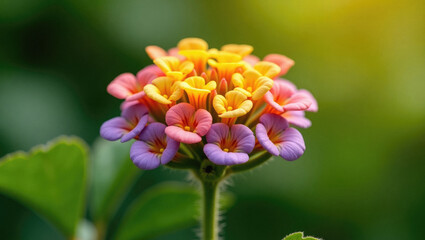 Lantana Strigocamara Flower in Full Bloom With Rich Color and Natural Green Leaves in Garden Scene.