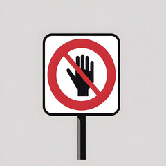 high-resolution vector illustration of a minimalist &ldquo;Do Not Touch&rdquo; signboard. The design features a clean red circular prohibition symbol with a diagonal line, placed over a thin black outline.