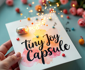 Tiny envelope bursting with sparkles labeled joy capsule.