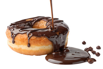 Chocolate Glazed Donut with Dripping Syrup on White Background