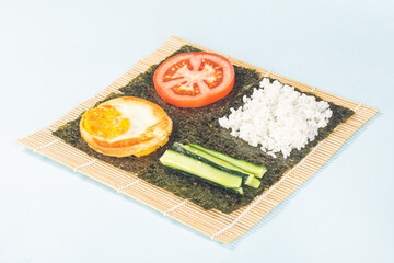 Close up of the process of making delicious sushi