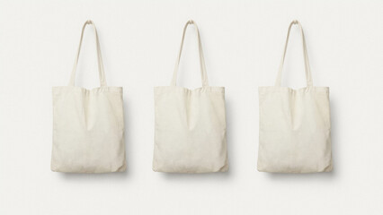 Set of Three Tote Bags in Neutral Colors Displayed for Eco-Friendly Fashion and Daily Use.