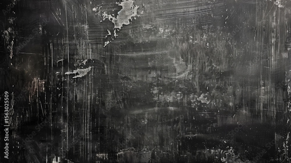 Poster Dark blackboard background with worn-out texture and distressed chalk stains for a rugged look